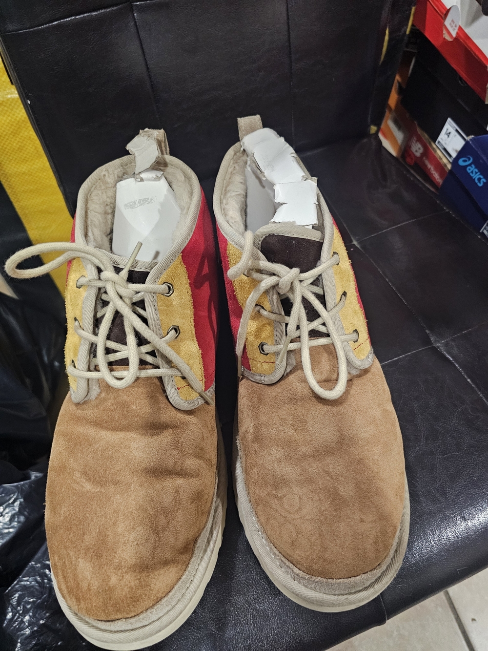 Men's Suede Lace-Up Casual Shoes in Brown, Yellow & Red